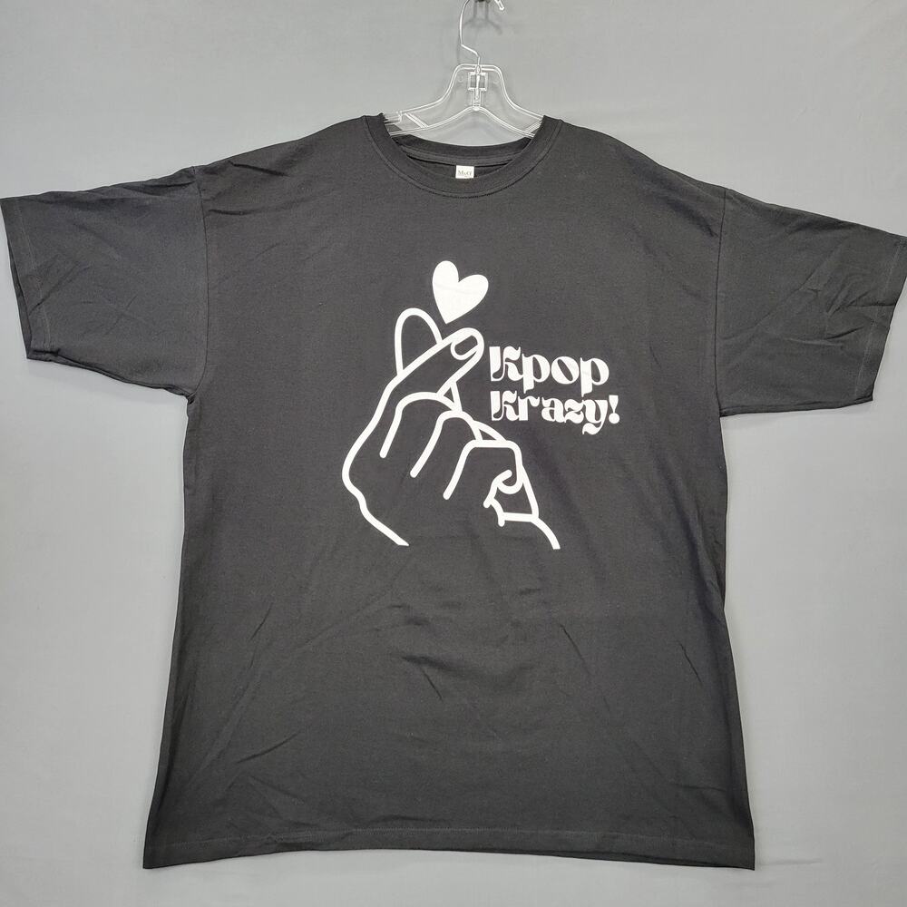 Kpop Korean Finger Heart Love Sign Black T-Shirt XL Short Sleeve Unisex Cotton